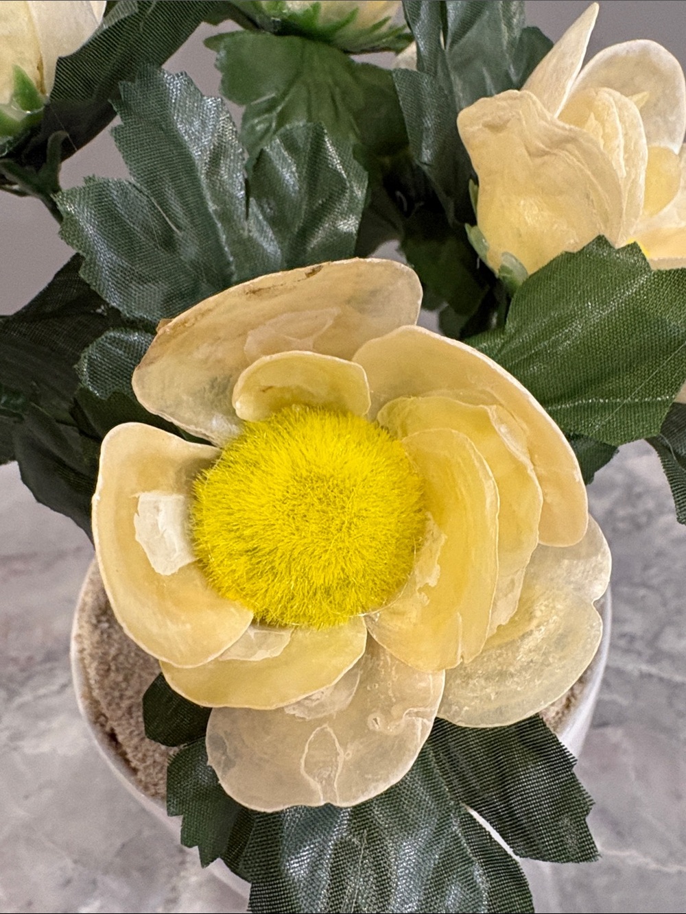 Hand Crafted Yellow and Cream Faux Floral Arrangement